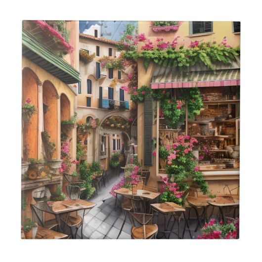 Carreau Une scène de rue italienne Série de dessins éphémè (Devant)