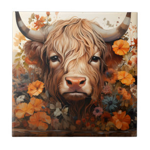 Carreau Une série de vaches des Highlands florales Design