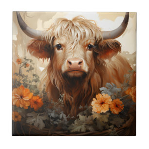 Carreau Une série de vaches des Highlands florales Design