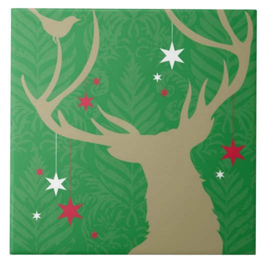 Carreau Une silhouette d'un cerf commun avec des étoiles (Devant)