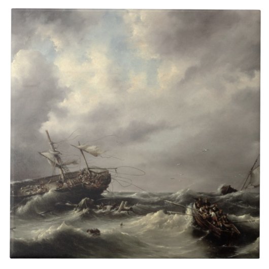 Carreau Une tempête en mer (huile sur le panneau) (Devant)