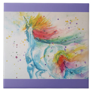 Carreau Unicorn aquarelle peinture Unicorns Whimsical