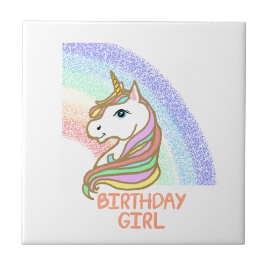 Carreau Unicorn Birthday Girl Rainbow (Devant)