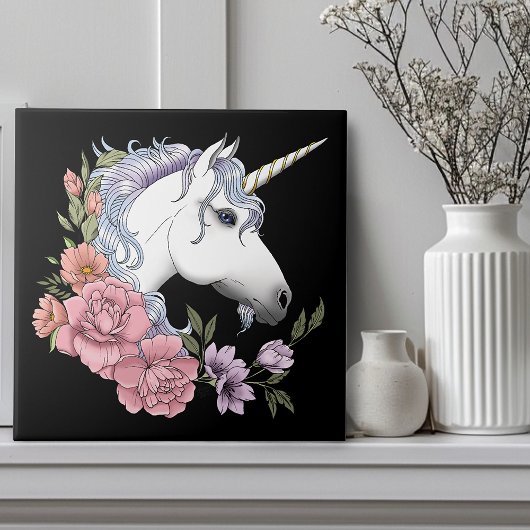 Carreau Unicorn blanc et Flowers