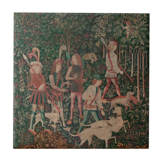 Carreau Unicorn Chasse Art Médiéval - La chasse commence (Devant)