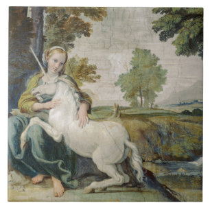 Carreau Unicorn et une jeune femme (par Domenichino)