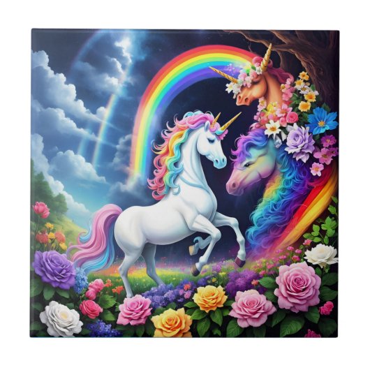 Carreau Unicorne arc-en-ciel une (Devant)