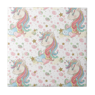 Carreau Unicorne rose Turquoise jaune coloré