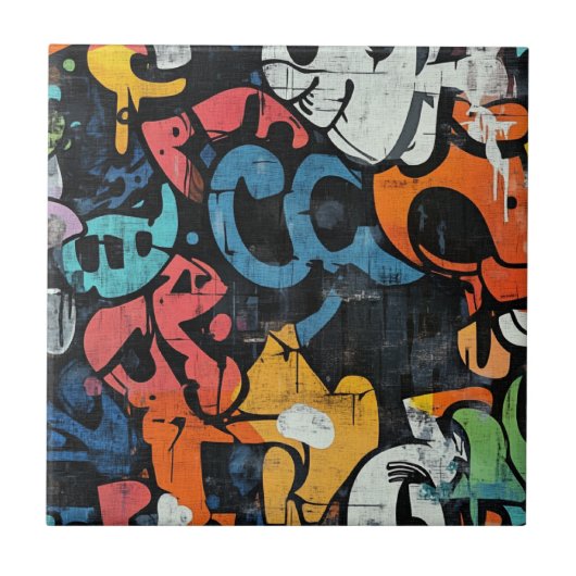 Carreau Urban Graffiti Collage with Bold Colors  Paint (4) (Devant)