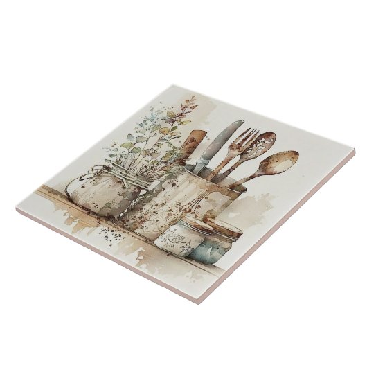 Carreau Ustensiles de cuisine Aquarelles rustiques Carrela (Côté)