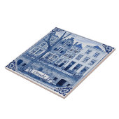 Carreau Utrecht canal houses Delft Blue style ceramic tile (Côté)