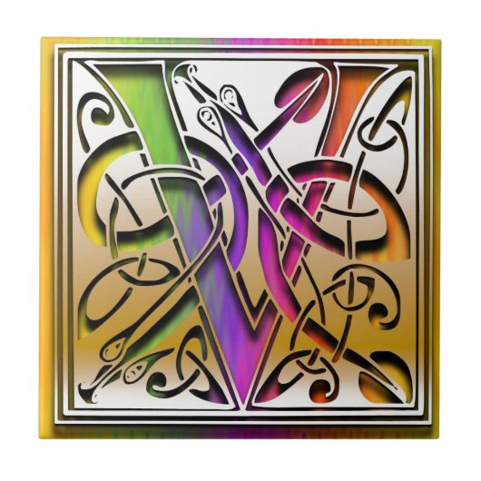 Carreau V Céleste arc-en-ciel tuile monogramme personnalis (Devant)