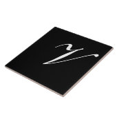 Carreau V Monogramme initial blanc sur noir (Côté)