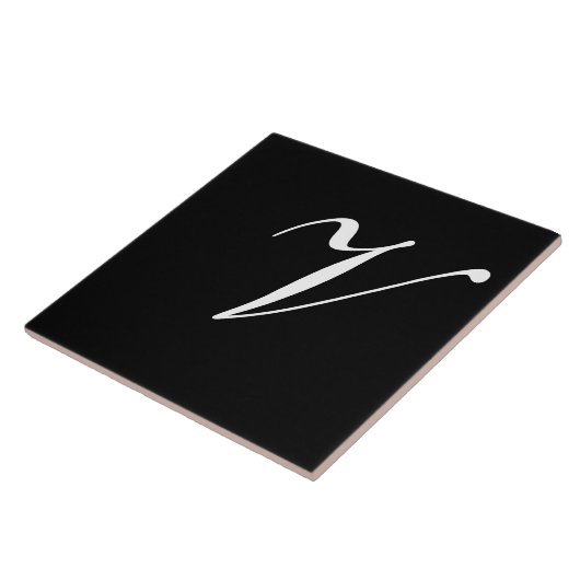 Carreau V Monogramme initial blanc sur noir (Côté)