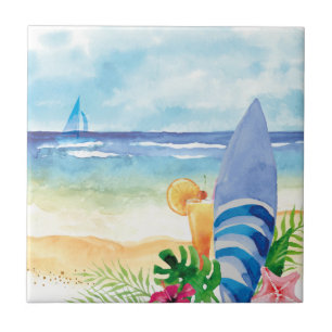 Carreau Vacances de surf d'Hawaï - art d'aquarelle