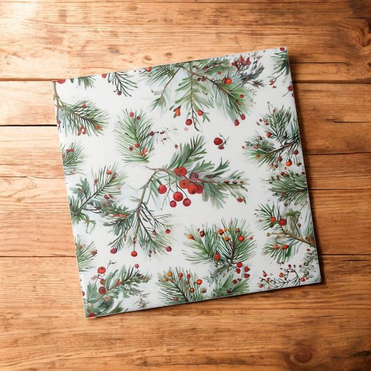 Carreau Vacances Red Berries & Pine Woodland Design