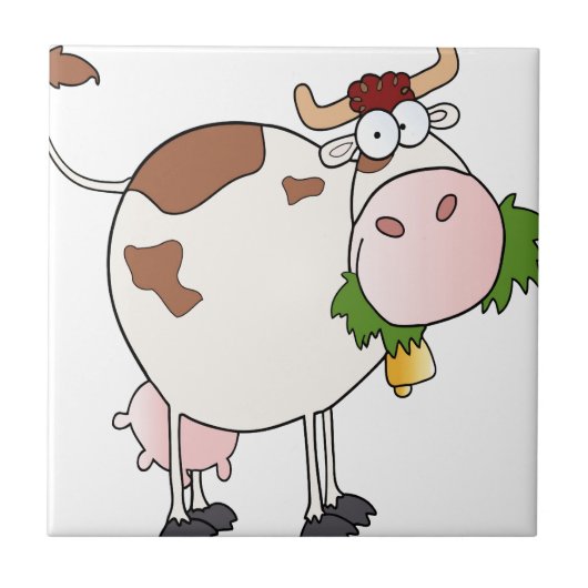 Carreau Vache à bande dessinée mangeant l'herbe (Devant)