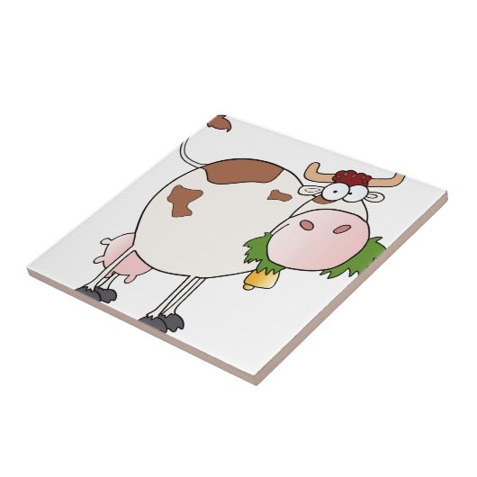 Carreau Vache à bande dessinée mangeant l'herbe (Côté)