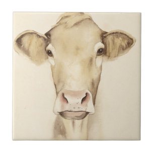 Carreau Vache aux animaux de grange d'aquarelle