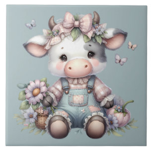 Carreau Vache Bébé mignonne Pastel dans les salons avec fl