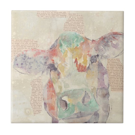 Carreau Vache de collage de la ferme aquarelle (Devant)