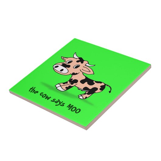Carreau Vache de dessin sur vert avec Moo (Côté)