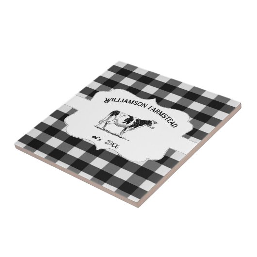 Carreau Vache de ferme de Buffalo noir décorée (Côté)