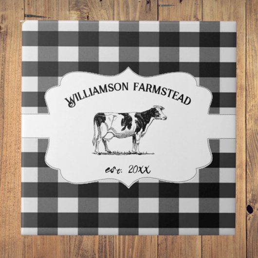 Carreau Vache de ferme de Buffalo noir décorée