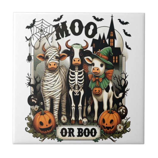 Carreau Vache de Halloween Moo ou Boo (Devant)
