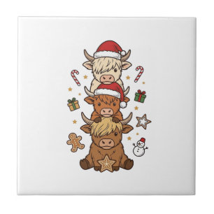 Carreau Vache des Highlands de Noël Gravure Vintage Des