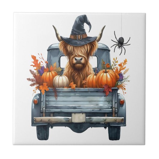 Carreau Vache des Highlands Halloween Automne (Devant)