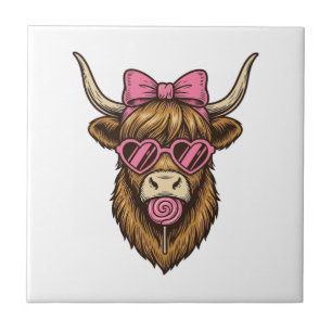 Carreau Vache des Highlands mignonne avec des lunettes à m