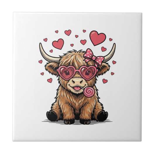 Carreau Vache des Highlands mignonne Saint-Valentin lunett (Devant)