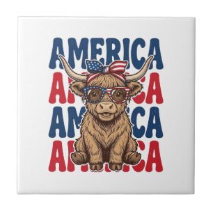 Carreau Vache des Highlands patriotique Amérique Vintage C