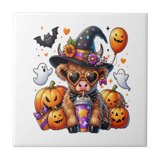 Carreau Vache Highland Mignonne Halloween (Devant)