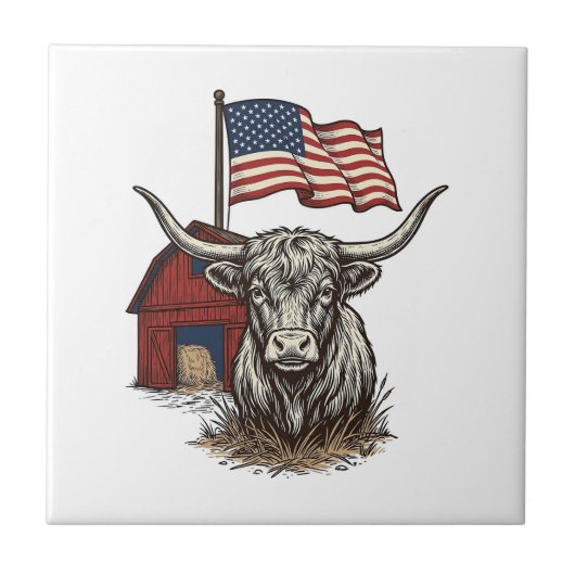 Carreau Vache Longhorn Patriotique et Conception Vectoriel (Devant)