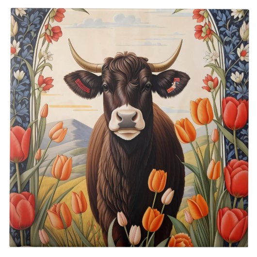 Carreau Vache mignonne aux tulipes (Devant)