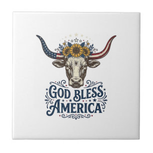 Carreau Vache patriotique Dieu bénisse l'Amérique Vintage 