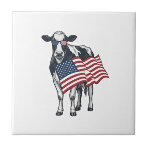 Carreau Vache patriotique Drapeau américain Gravure vintag