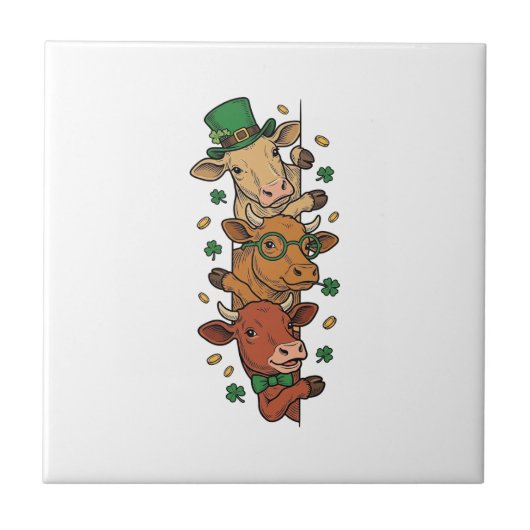 Carreau Vaches empilées mignonnes Saint-Patrick Gravure vi (Devant)