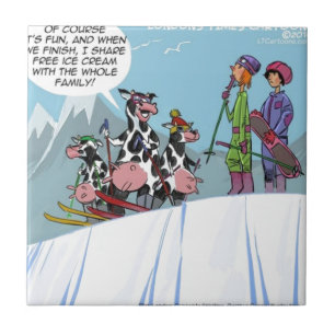 Carreau Vaches en famille skiant à la montagne drôle