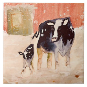 Carreau Vaches en mosaïque de céramique hivernale (6 x 6