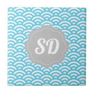 Carreau Vague Bleu Clair Monogramme Personnalisé