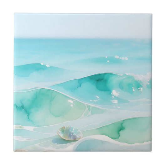 Carreau Vague de mer turquoise Coquillage (Devant)