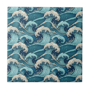 Carreau Vagues de l'océan bleu motif japonais d'été tropic