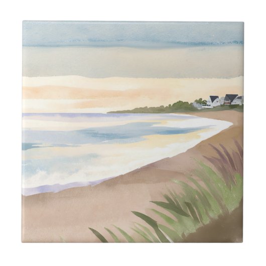 Carreau Vagues de plage | Aquarelle de l'océan côtier (Devant)