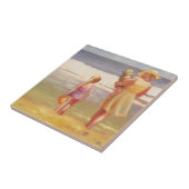 Carreau Vagues de plage avec enfants et maman (Côté)