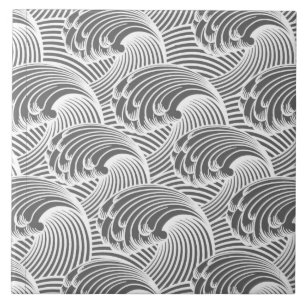 Carreau Vagues japonaises, gris vintage/gris et blanc