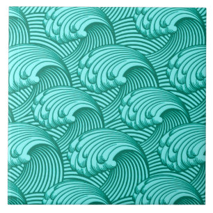 Carreau Vagues japonaises vintages, turquoise et Aqua