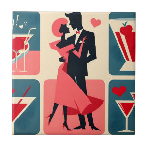 Carreau Valentine Couple de danse Mid Century Modern